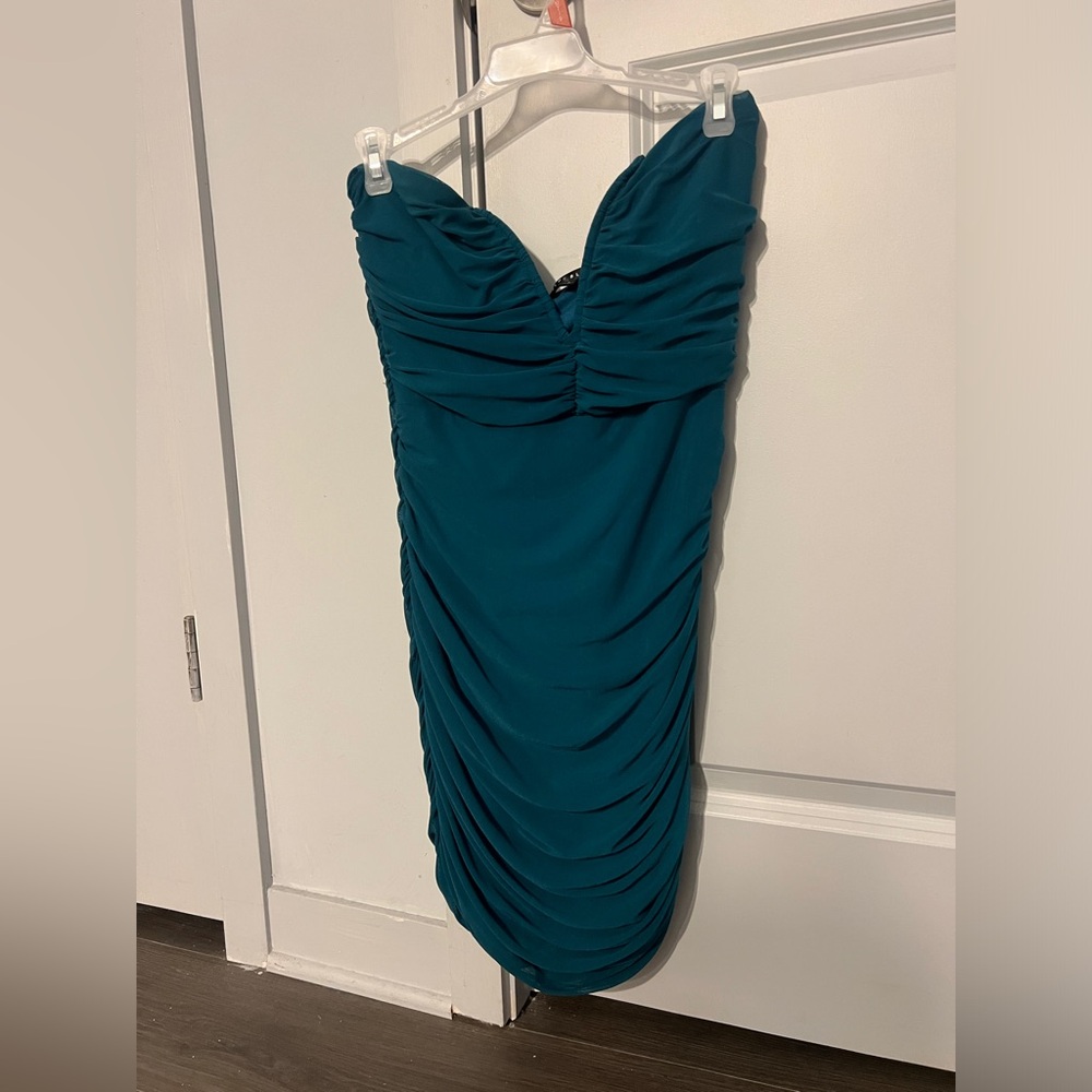 Teal Ruched Mini Dress